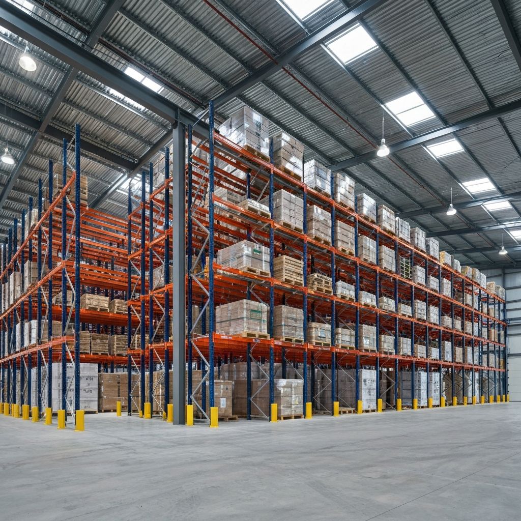 Hochregallager mit Produktion